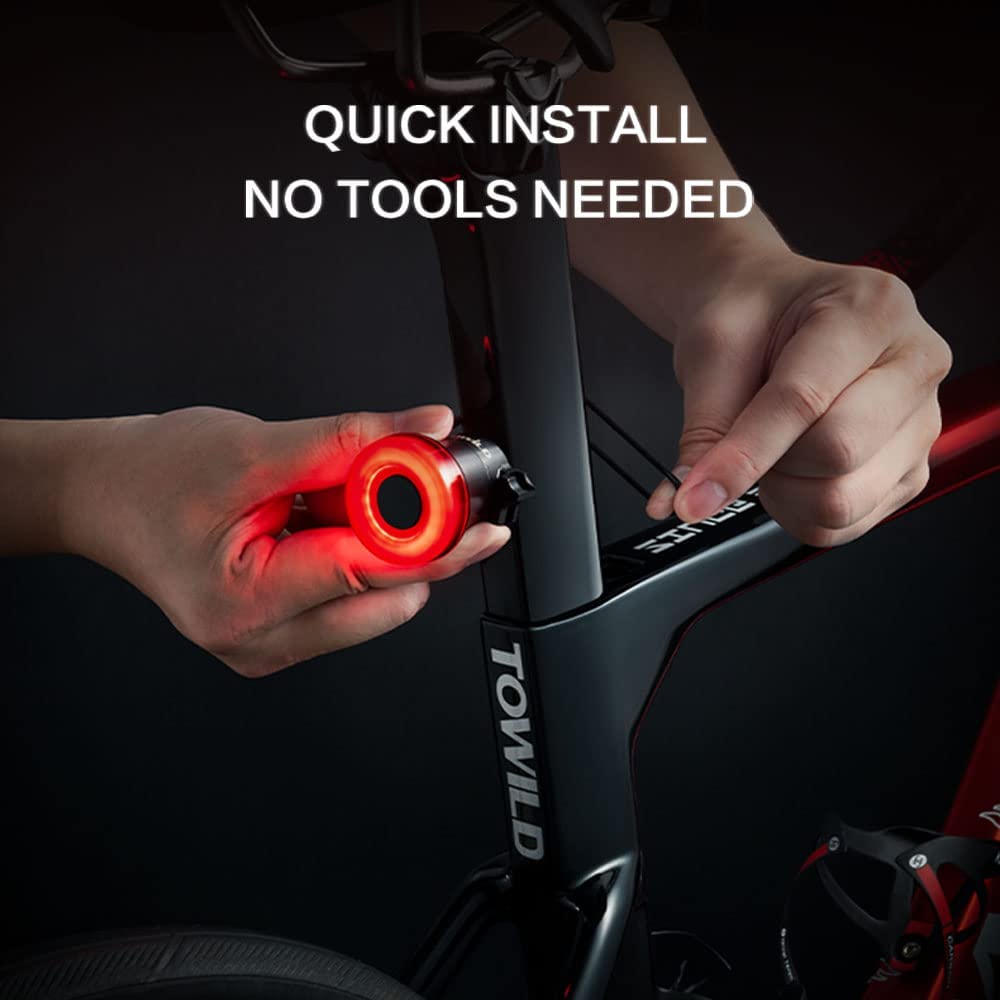 TOWILD TL02 Rear Bike Light Intelligent Bike Taillight with Brake Sense USB C Rechargeable Bicycle Back Tail Bike Light IPX7 Waterproof 5 Light