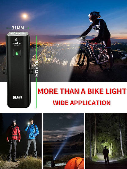 TOWILD 600 Lumen Bike Lights 2000 mAh Bike Front Light Type-C Rechargeable Bicycle Headlight IPX6 Waterproof Bicycle Light for Road Cycling, Supports Inverse Installation