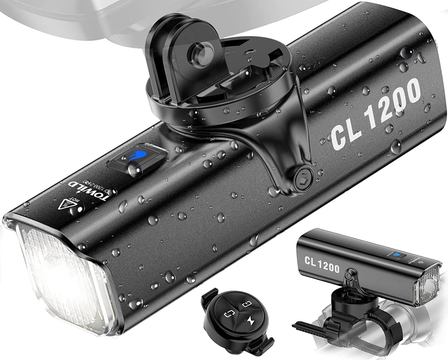 TOWILD CL1200 Bike Lights for Night Riding,Compatible with Garmin/GoPro Mount,1200 Lumen Bright Bike Headlight,4000mAh Rechargeable Battery,Waterproof Bike Front Light for Commuter Cyclists